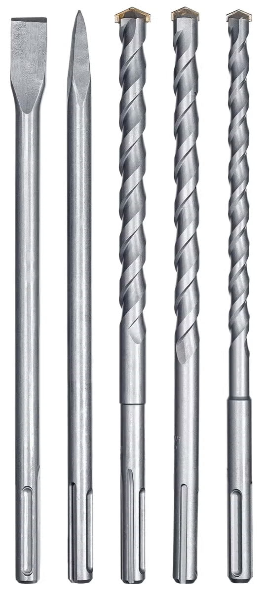kwb SDS-Max Hammerbohrer und Meißel-Set für Bohrhammer, 5-teiliger Stein- u. Beton-Meissel/Bohrer Satz im Kunstoff-Koffer