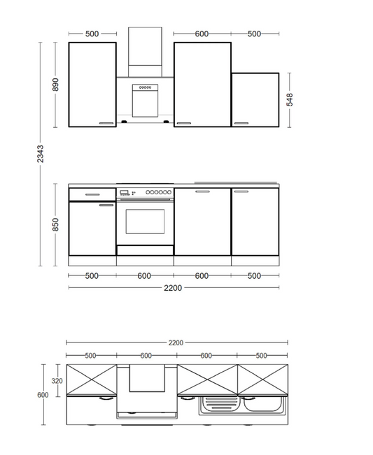 Küchenblock Capri 220x234x60cm