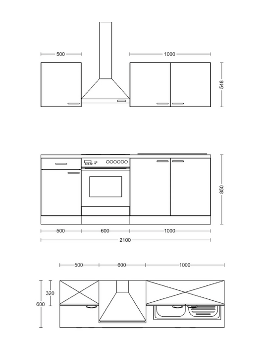 Küchenblock Capri 210x200x60 cm