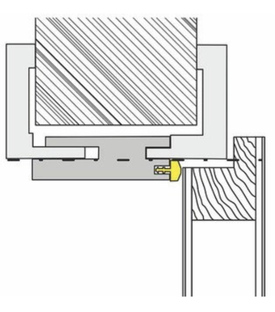 Technical diagram of a window frame with a gasket and sealant application.