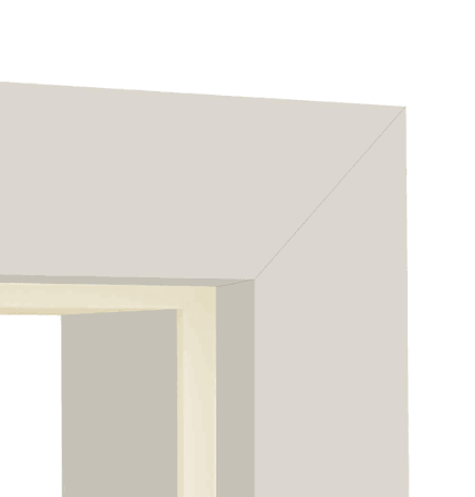 Close-up of a light beige and off-white wooden frame corner against a white background.