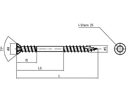 JD Plus Terrassenschraube Senkkopf m. I-Stern 5x40 mm Edelstahl A2, 200 Stück