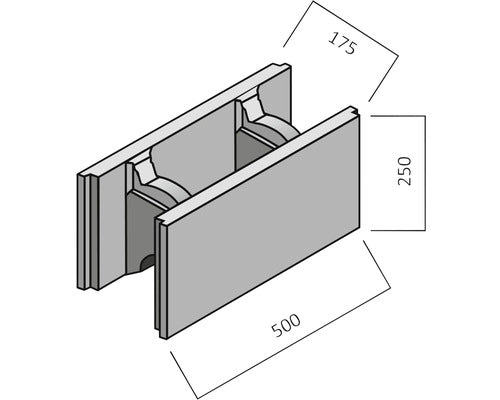 Betonschalungsstein grau 50 cm x 17,5 cm x 25 cm (Palette = 55 Vollsteine + 5 Endsteine)