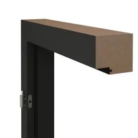 Black and brown shelf against a white background