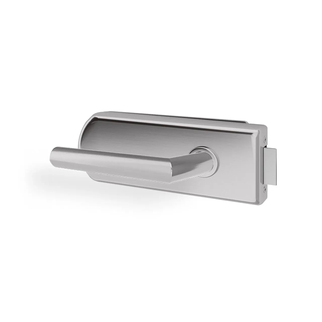 A polished chrome lever door handle with a matching rectangular backplate and latch, shown on a clean white background.