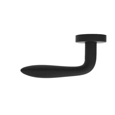 A matte black curved wall hook or handle with a circular mounting plate, shown against a plain white background.