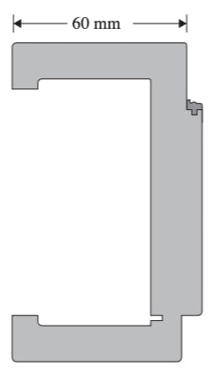 A technical cross-section diagram of a C-shaped profile or channel, shown in gray on a white background with a dimension label indicating 60 mm.