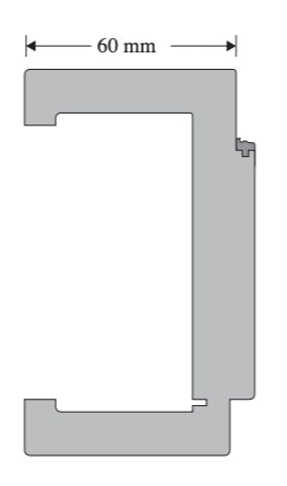 Metal profile with dimensions indicated on a white background