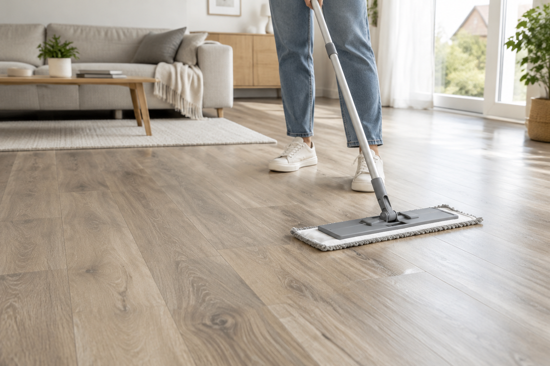 Laminat reinigen mit einem Mikrofaser-Wischmopp