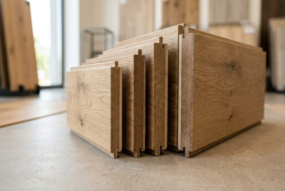 Laminat-Stärke im Vergleich – Planken verschiedener Dicke nebeneinander