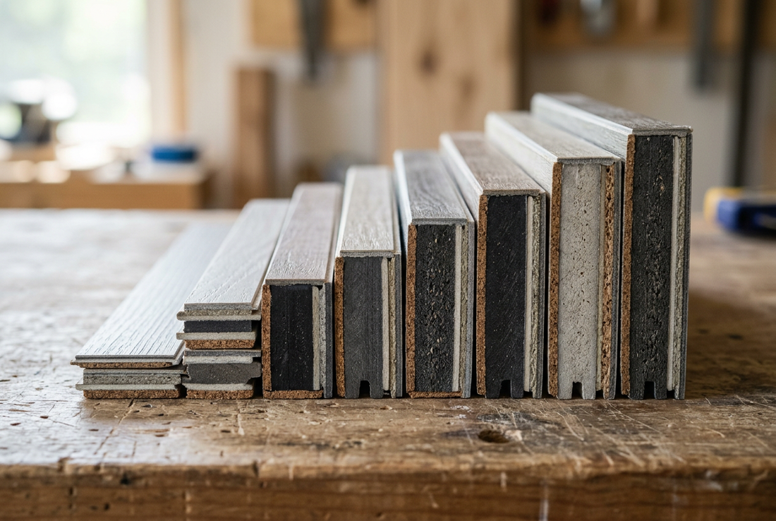 Vinyl-Dielen unterschiedlicher Stärke mit sichtbarer Nutzschicht