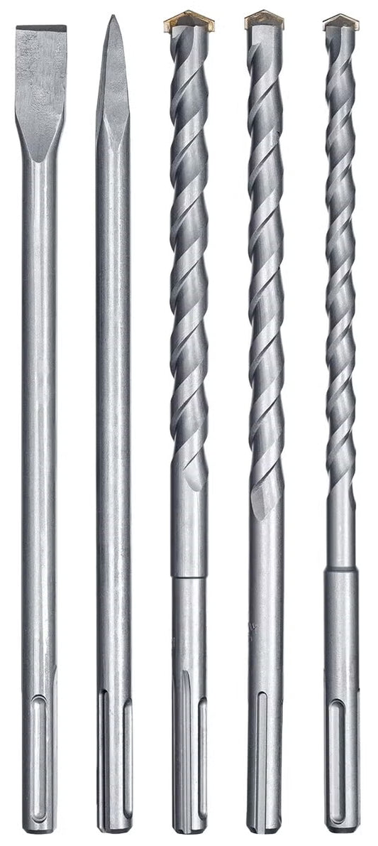 kwb SDS-Max Hammerbohrer und Meißel-Set für Bohrhammer, 5-teiliger Stein- u. Beton-Meissel/Bohrer Satz im Kunstoff-Koffer
