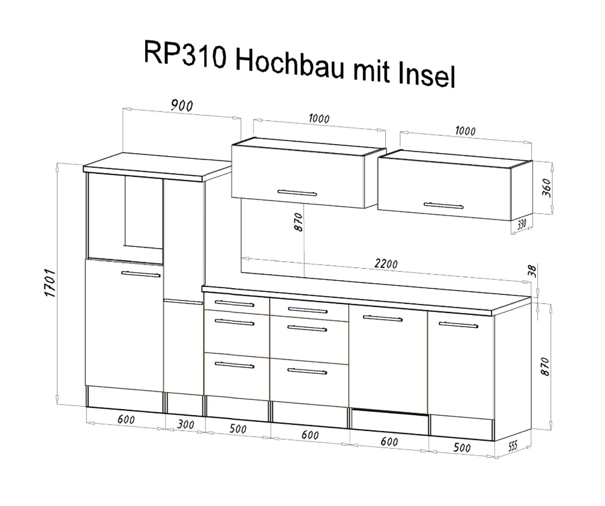 Respekta Inselküche Premium 310x200x270 cm