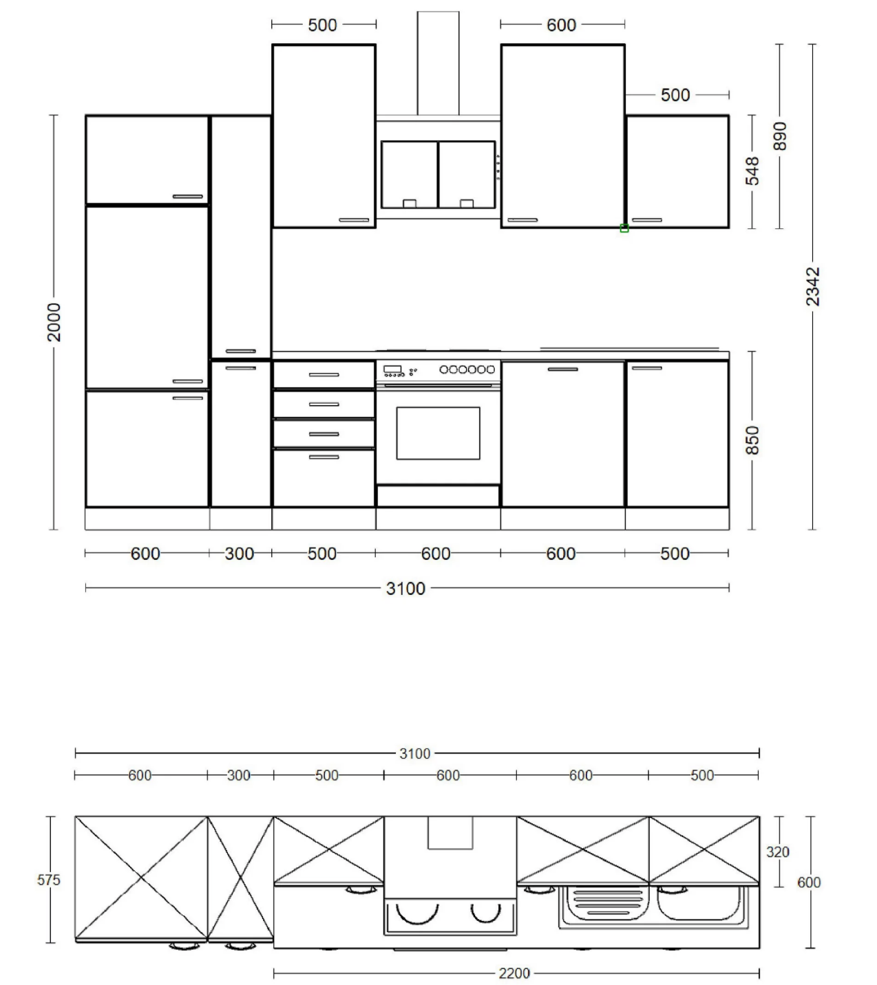Küchenblock Wito 310x234x60 cm