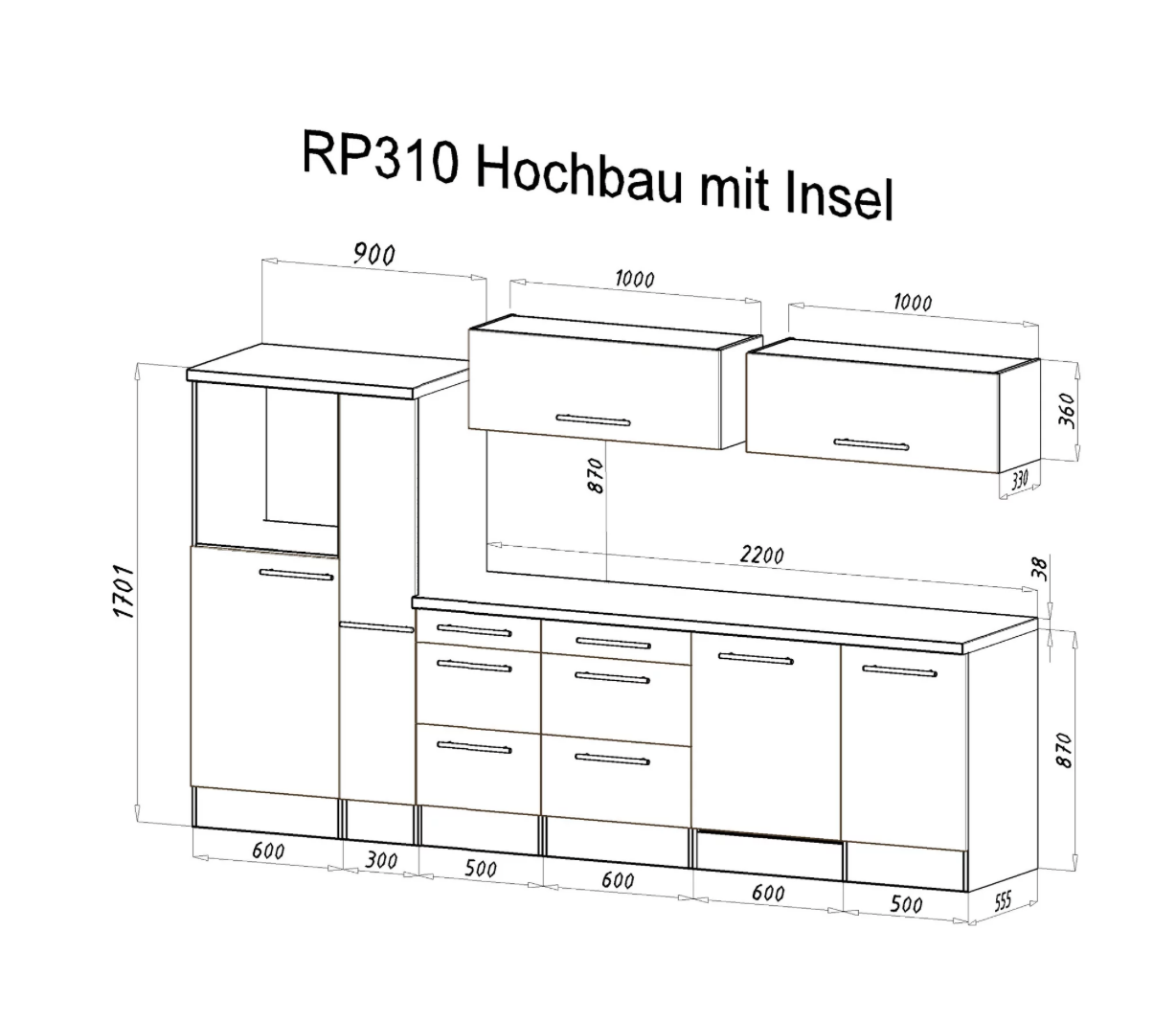 Respekta Inselküche Premium 310x200x270 cm