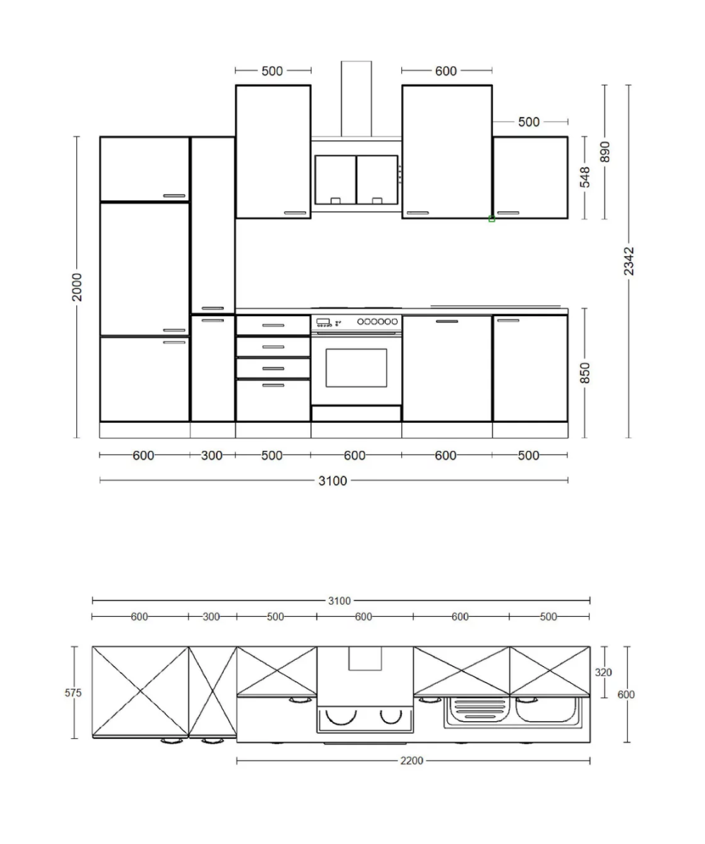 Flex-Well Küchenblock Morena  310x234x60 cm