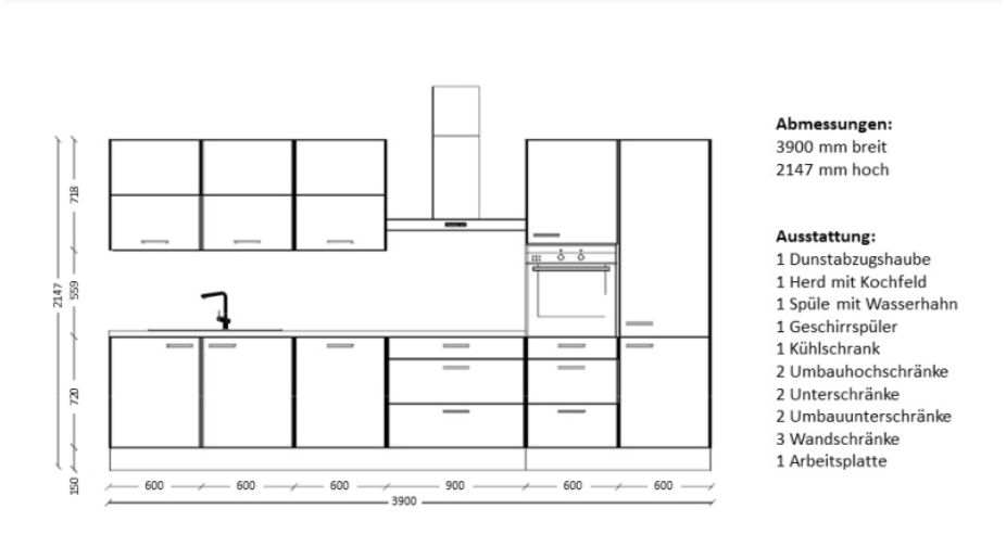 KÜCHENZEILE / EINBAUKÜCHE NOBILIA ELEMENTS "FAMILY", VORMONTIERT, KONFIGURIERBAR