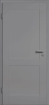 Gray door with a silver handle and lock