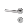 Silver door handle and lock set on a white background