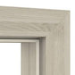 Close-up of a light wood frame corner with a white background visible through the opening.