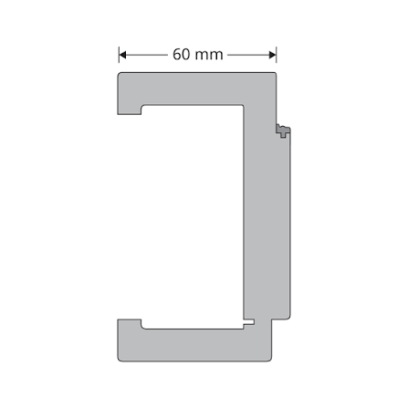 A technical line drawing of a C-shaped profile or channel section on a white background, with a dimension label reading 60 mm above it.