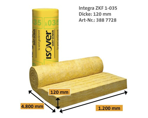 ISOVER Klemmfilz Integra 1-035 Zwischensparrendämmung für Steildach 4800 mm x 1200 mm x 120 mm