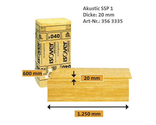 ISOVER Schallschluckplatte Akustic SSP1 für Akustikdecken unkaschiert WLG 035 1250 mm x 600 mm x 20 mm