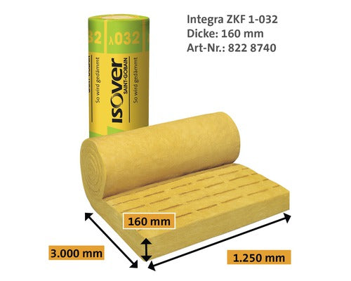 ISOVER Klemmfilz Integra 1-032 Zwischensparrendämmung für Steildach 3000 mm x 1250 mm x 160 mm