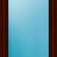 A tall rectangular window or door panel with a dark reddish-brown wood frame and a smooth light blue glass or panel insert.