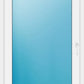 A white-framed door or window with a large rectangular blue-tinted glass panel, shown against a plain white background.