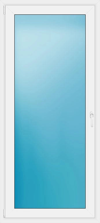 A white-framed door or window with a large rectangular blue-tinted glass panel, shown against a plain white background.