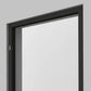 Black-framed glass door on a gray background