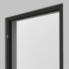 Black-framed glass door on a gray background