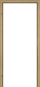 A light brown wood door frame shown against a solid white background.