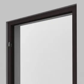 Black-framed glass door on a gray background