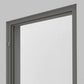 Gray-framed door with a white interior on a gray background