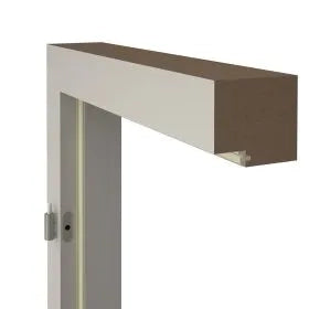 Rectangular shelf with a brown top and white sides on a white background