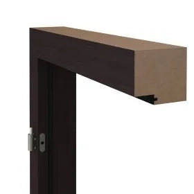 Wooden shelf attached to a door with a white background