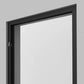 Black-framed glass door on a gray background