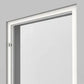 White door with a silver frame on a gray background