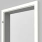 A white interior door frame shown from the side against a light gray background.