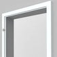 A white interior door frame shown from the side against a light gray background.