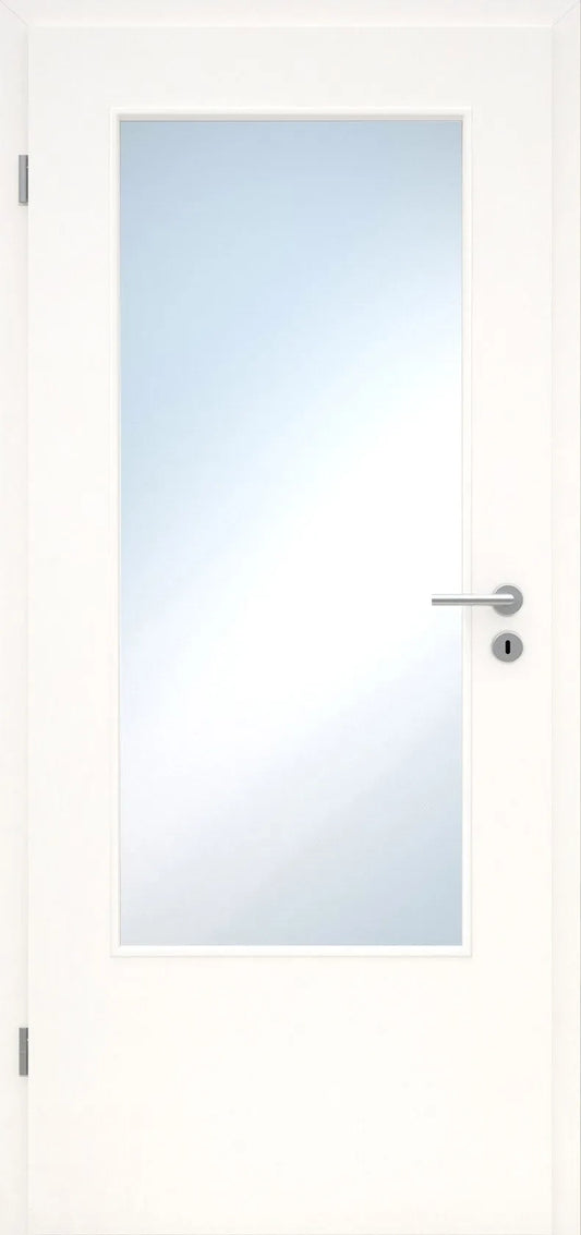 White door with a glass panel on a white background