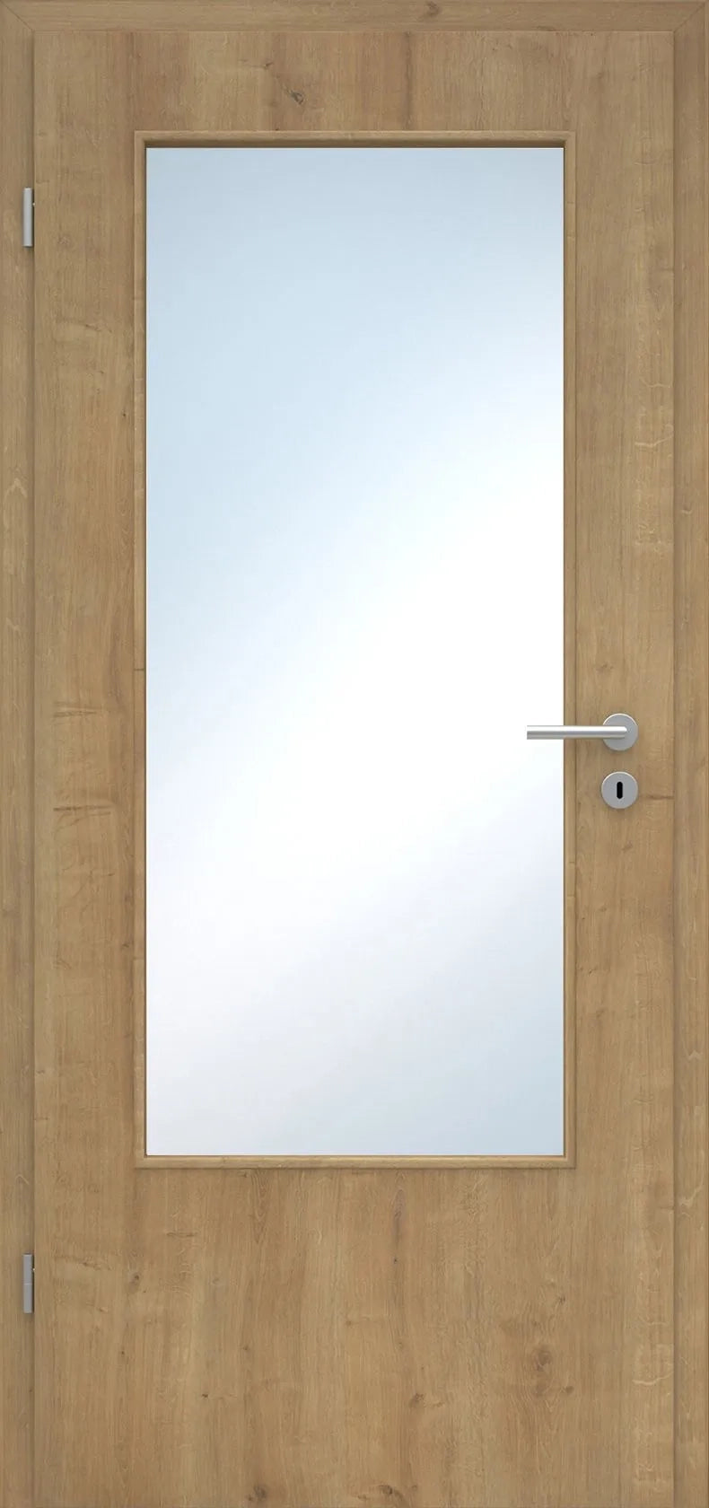 Wooden door with a glass panel and handle