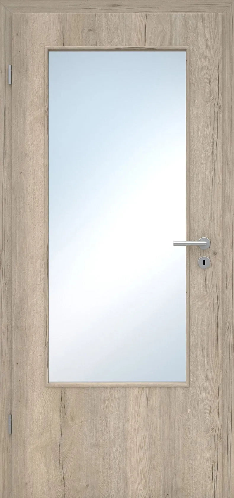 Wooden door with a glass panel and handle