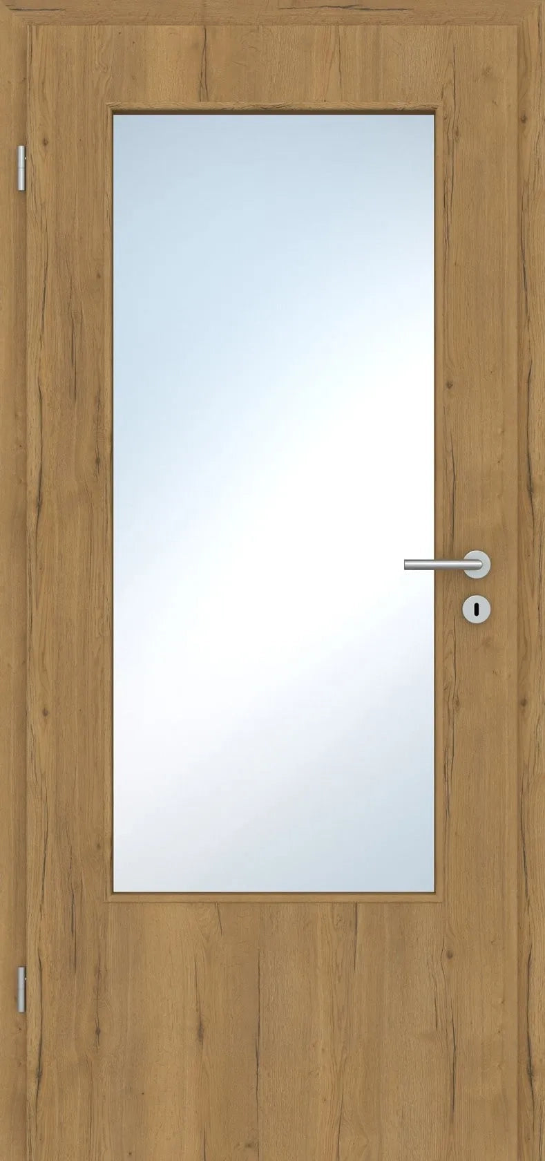 Wooden door with a glass panel and handle