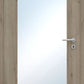 Wooden door with a glass panel and handle