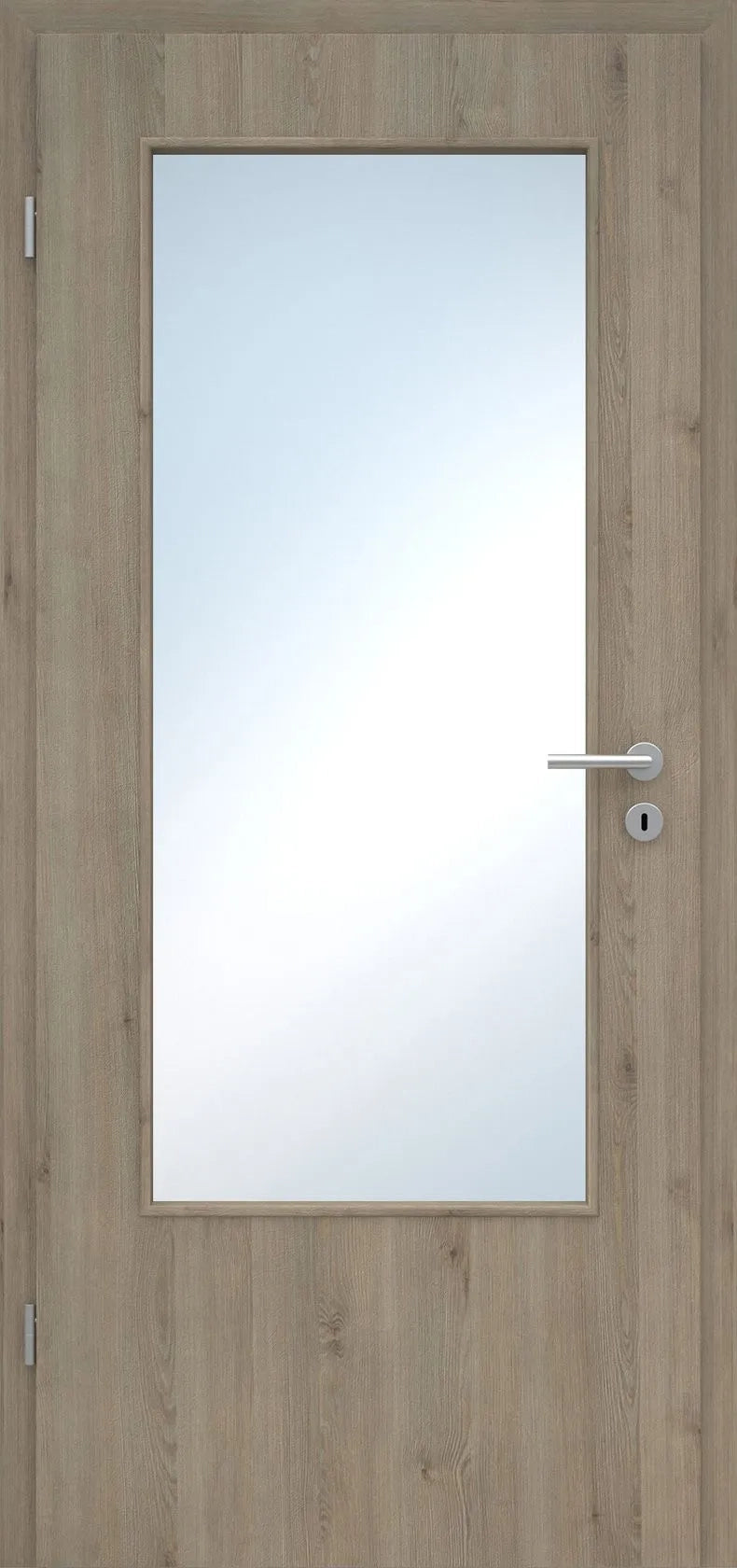 Wooden door with a glass panel and handle