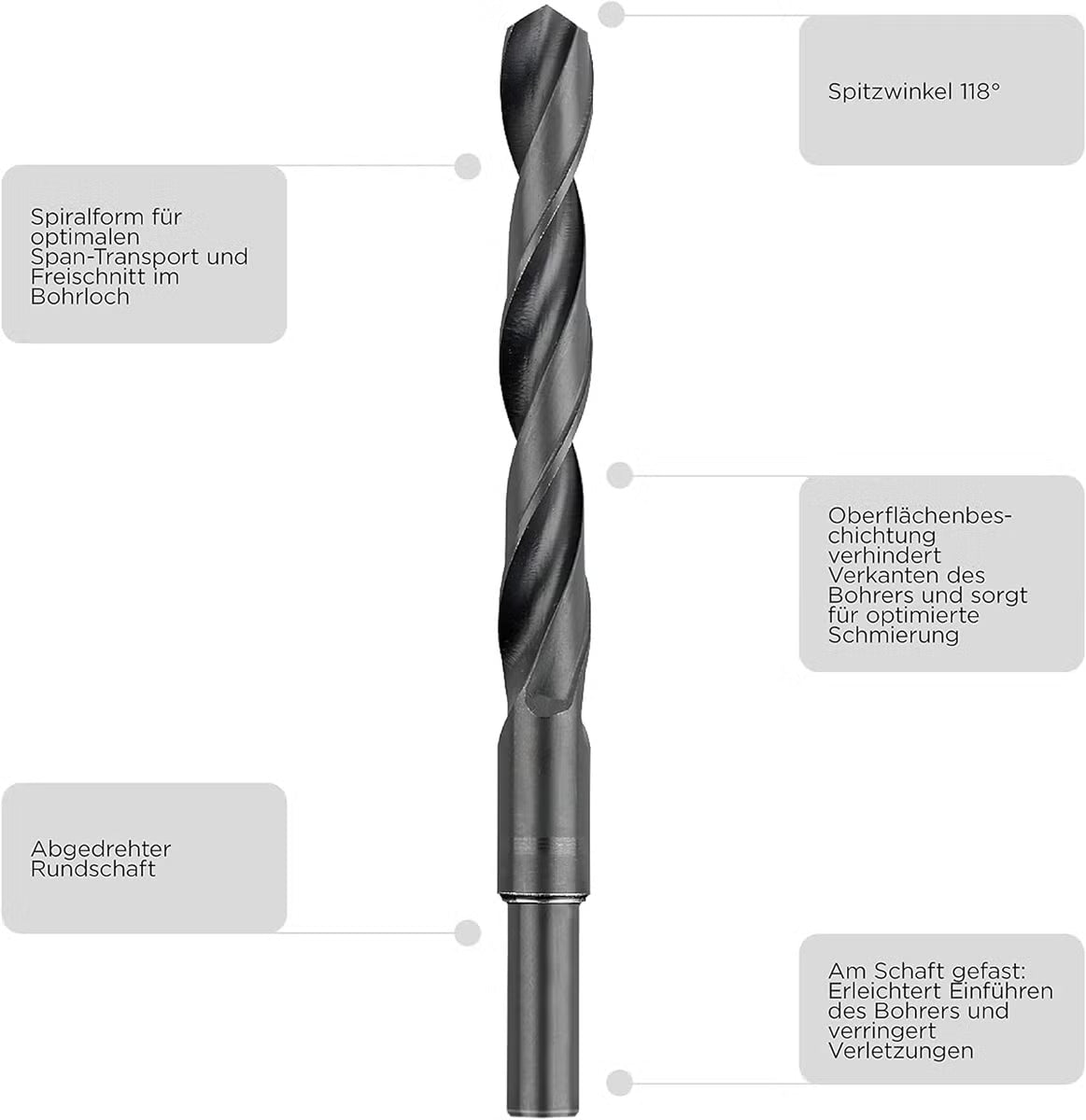 kwb HSS Metallbohrer Ø 18 mm, Spitzenwinkel 118° (mit abgedrehtem Schaft, DIN 338), Stahl und Hartkunststoffe