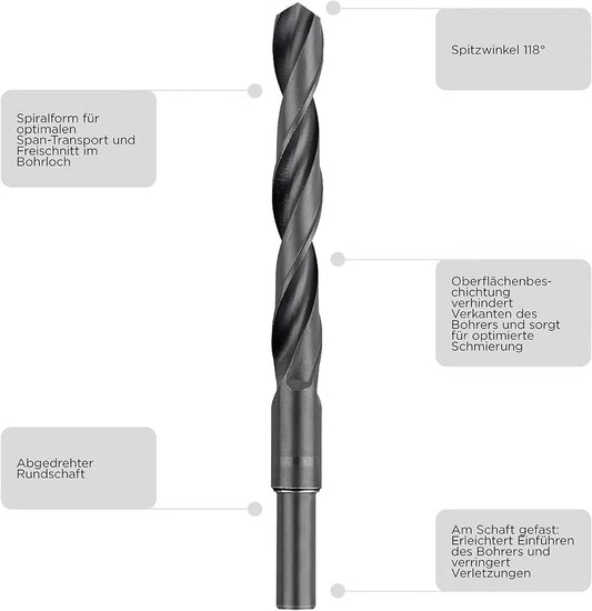 kwb HSS Metallbohrer Ø 18 mm, Spitzenwinkel 118° (mit abgedrehtem Schaft, DIN 338), Stahl und Hartkunststoffe